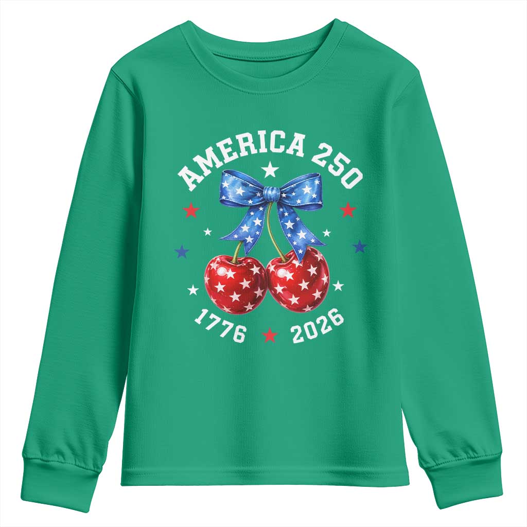 250 Anniversary USA Youth Sweatshirt Cherry Coquette Bow 4th Of July 1776 2026 250th Birthday