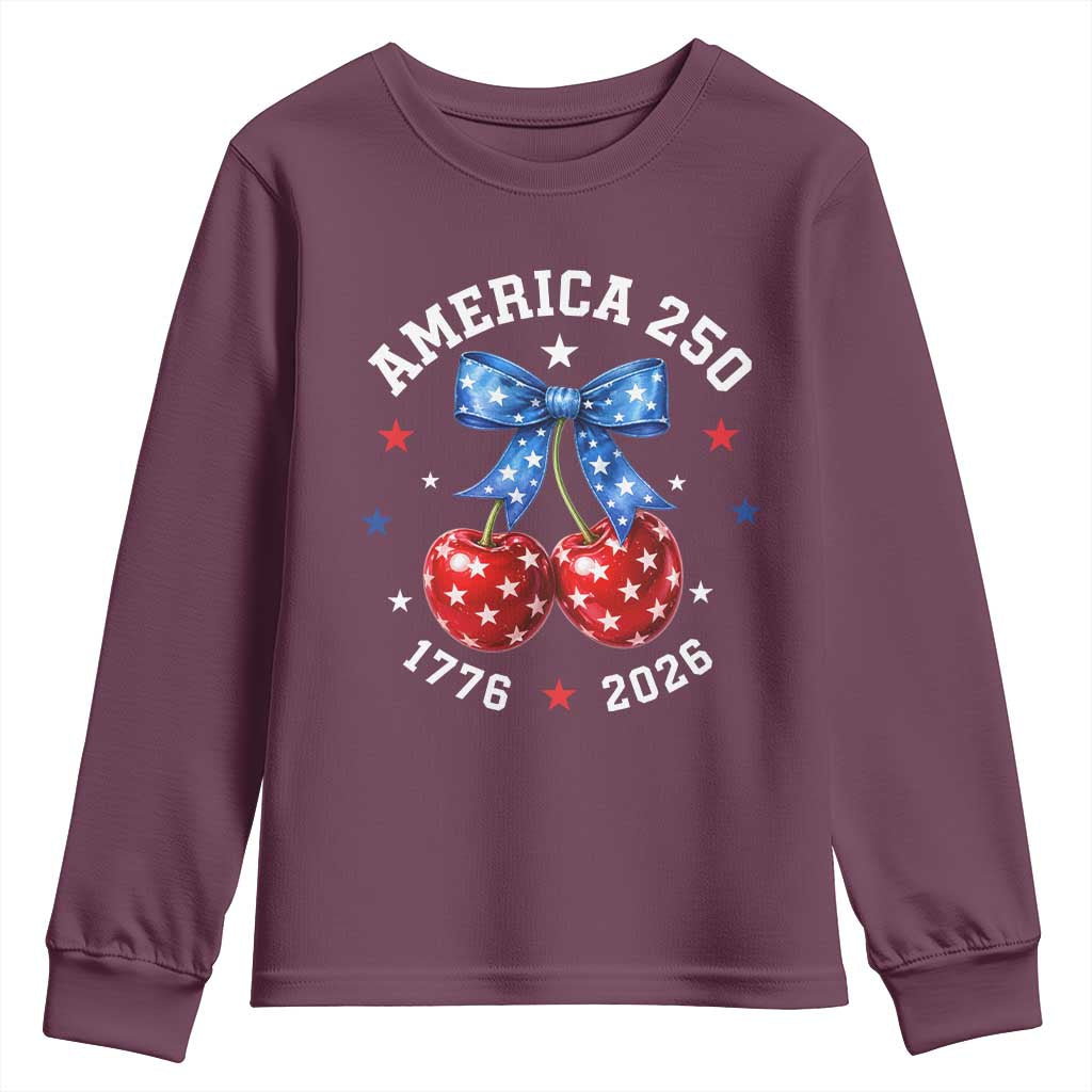 250 Anniversary USA Youth Sweatshirt Cherry Coquette Bow 4th Of July 1776 2026 250th Birthday