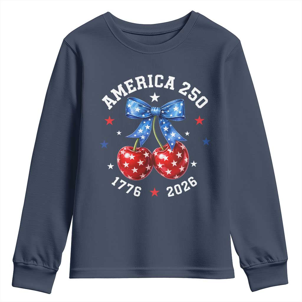 250 Anniversary USA Youth Sweatshirt Cherry Coquette Bow 4th Of July 1776 2026 250th Birthday