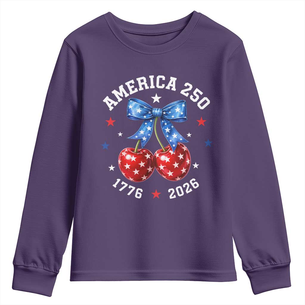 250 Anniversary USA Youth Sweatshirt Cherry Coquette Bow 4th Of July 1776 2026 250th Birthday