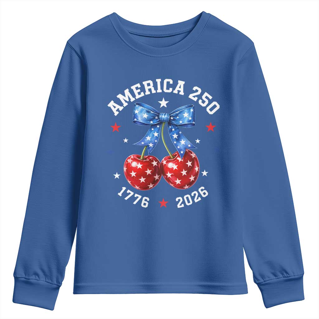 250 Anniversary USA Youth Sweatshirt Cherry Coquette Bow 4th Of July 1776 2026 250th Birthday
