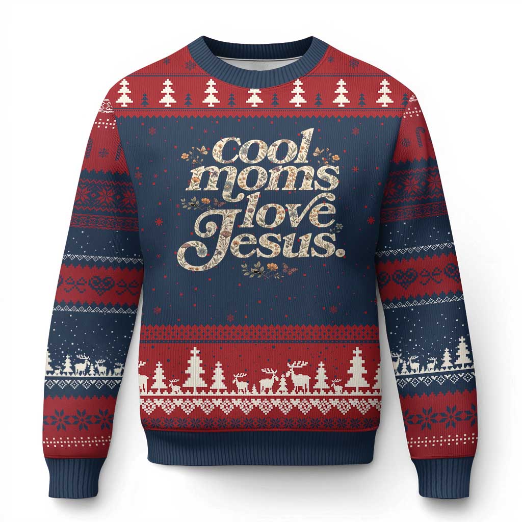 Cool Moms Love Jesus Ugly Christmas Sweater Vintage Floral Boho Wildflower Christian Mama Mothers Day