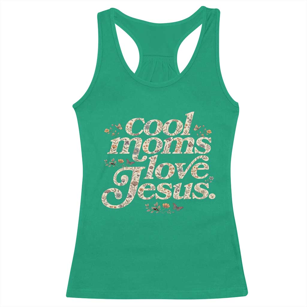 Cool Moms Love Jesus Racerback Tank Top Vintage Floral Boho Wildflower Christian Mama Mothers Day
