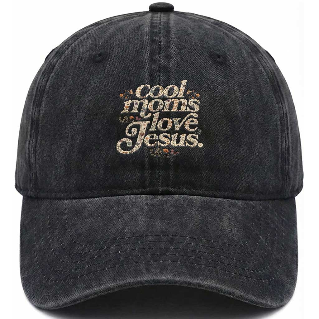Cool Moms Love Jesus Washed Cotton Baseball Cap Vintage Floral Boho Wildflower Christian Mama Mothers Day