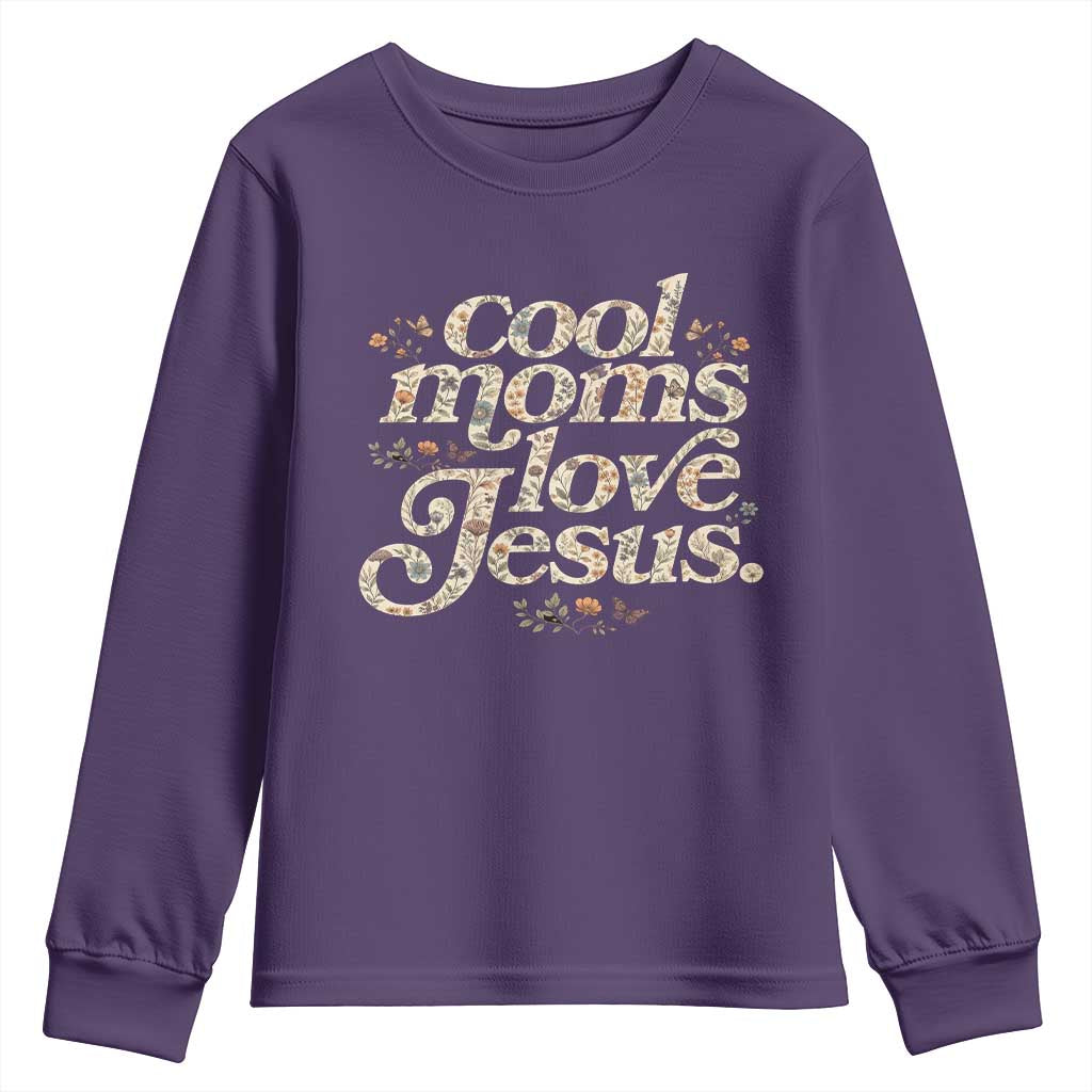 Cool Moms Love Jesus Youth Sweatshirt Vintage Floral Boho Wildflower Christian Mama Mothers Day