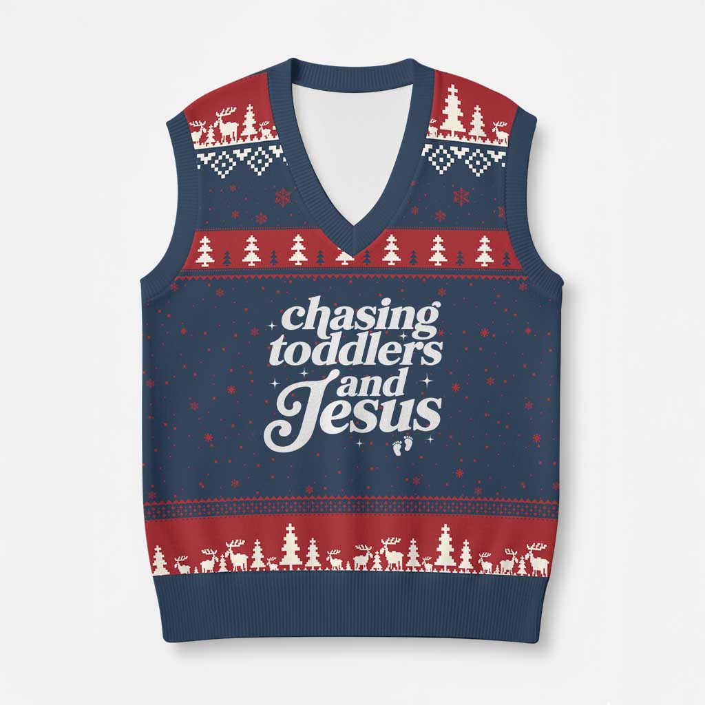 Christian Mom V-Neck Knit Sweater Vest Chasing Jesus And Toddlers