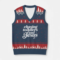 Christian Mom V-Neck Knit Sweater Vest Chasing Jesus And Toddlers