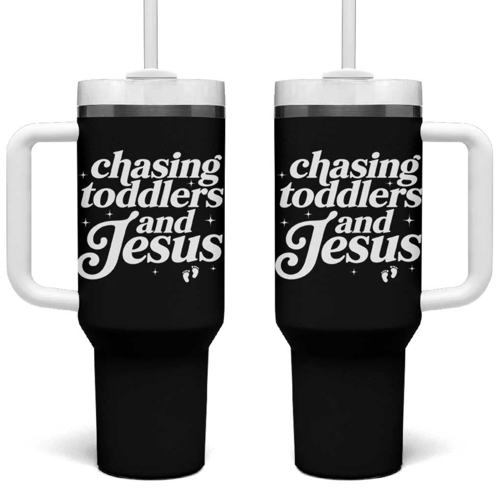 Christian Mom Tumbler With Handle Chasing Jesus And Toddlers