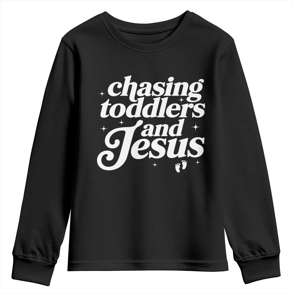 Christian Mom Youth Sweatshirt Chasing Jesus And Toddlers