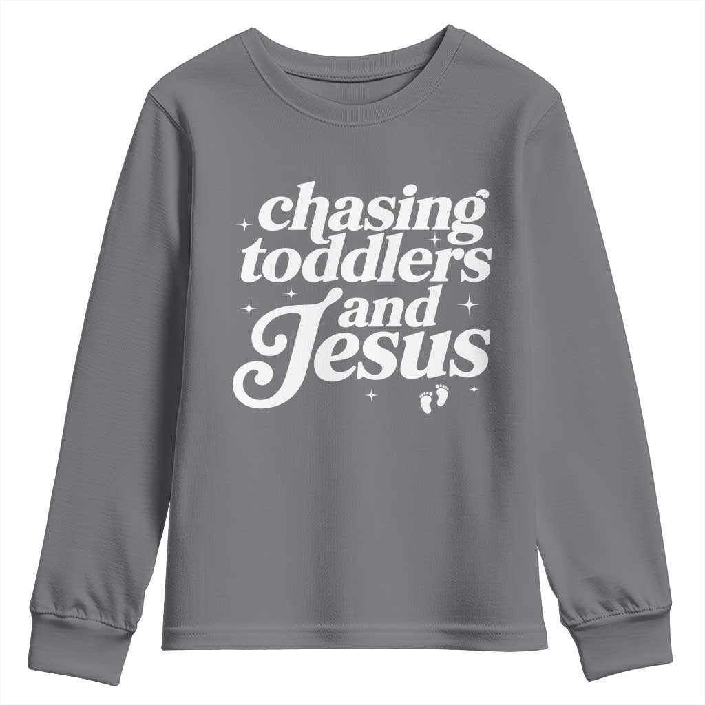 Christian Mom Youth Sweatshirt Chasing Jesus And Toddlers