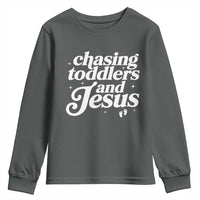 Christian Mom Youth Sweatshirt Chasing Jesus And Toddlers