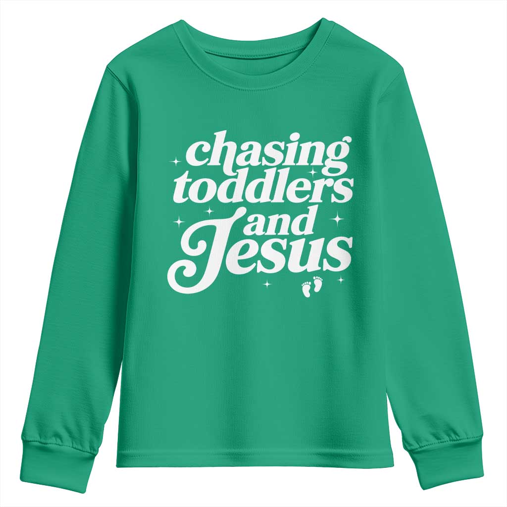 Christian Mom Youth Sweatshirt Chasing Jesus And Toddlers