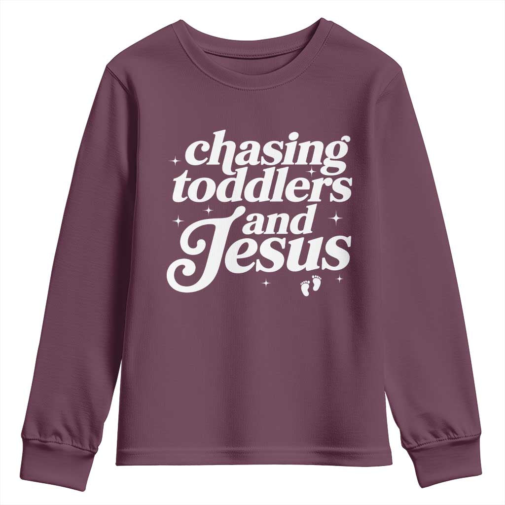 Christian Mom Youth Sweatshirt Chasing Jesus And Toddlers