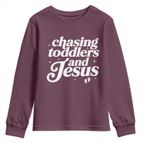 Christian Mom Youth Sweatshirt Chasing Jesus And Toddlers