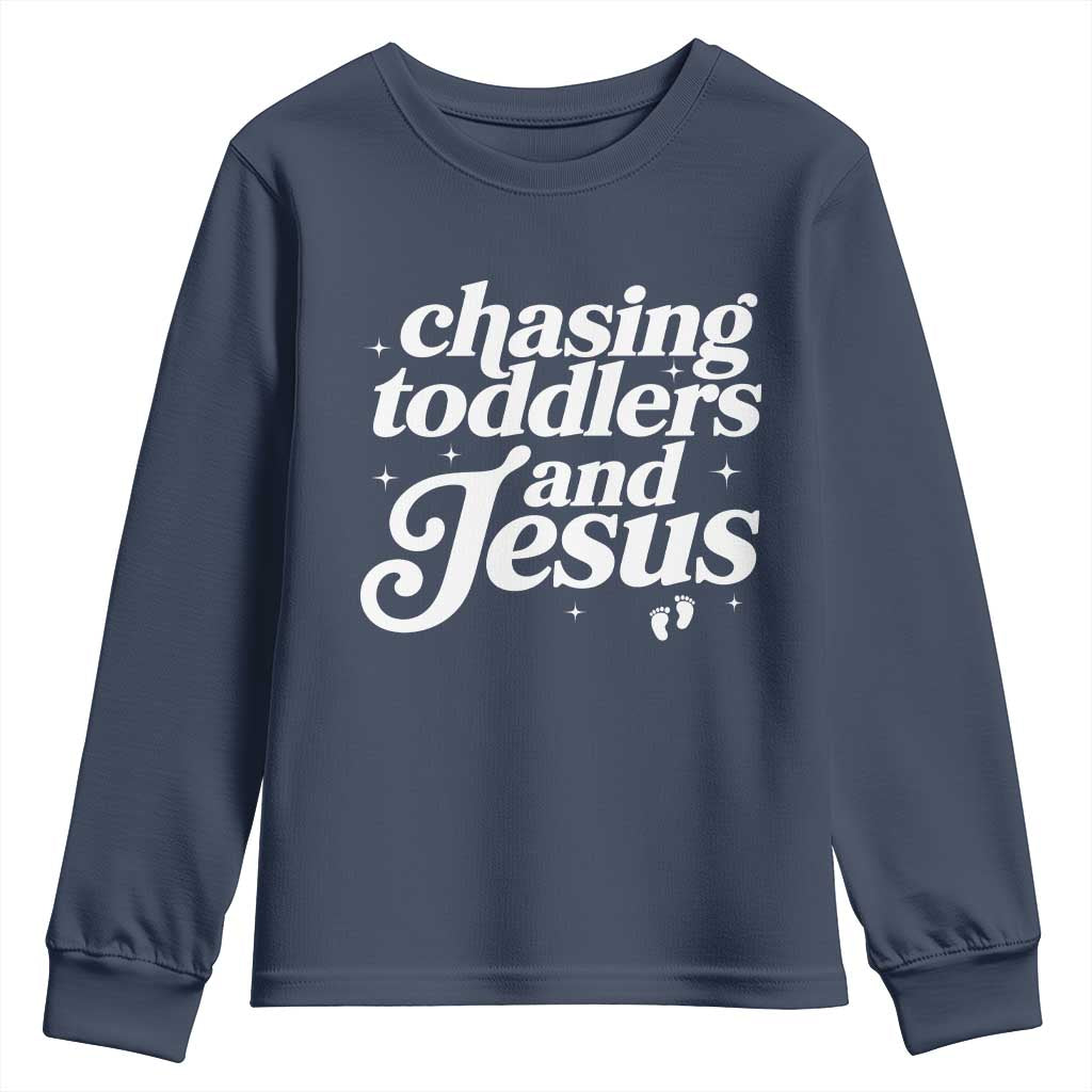 Christian Mom Youth Sweatshirt Chasing Jesus And Toddlers