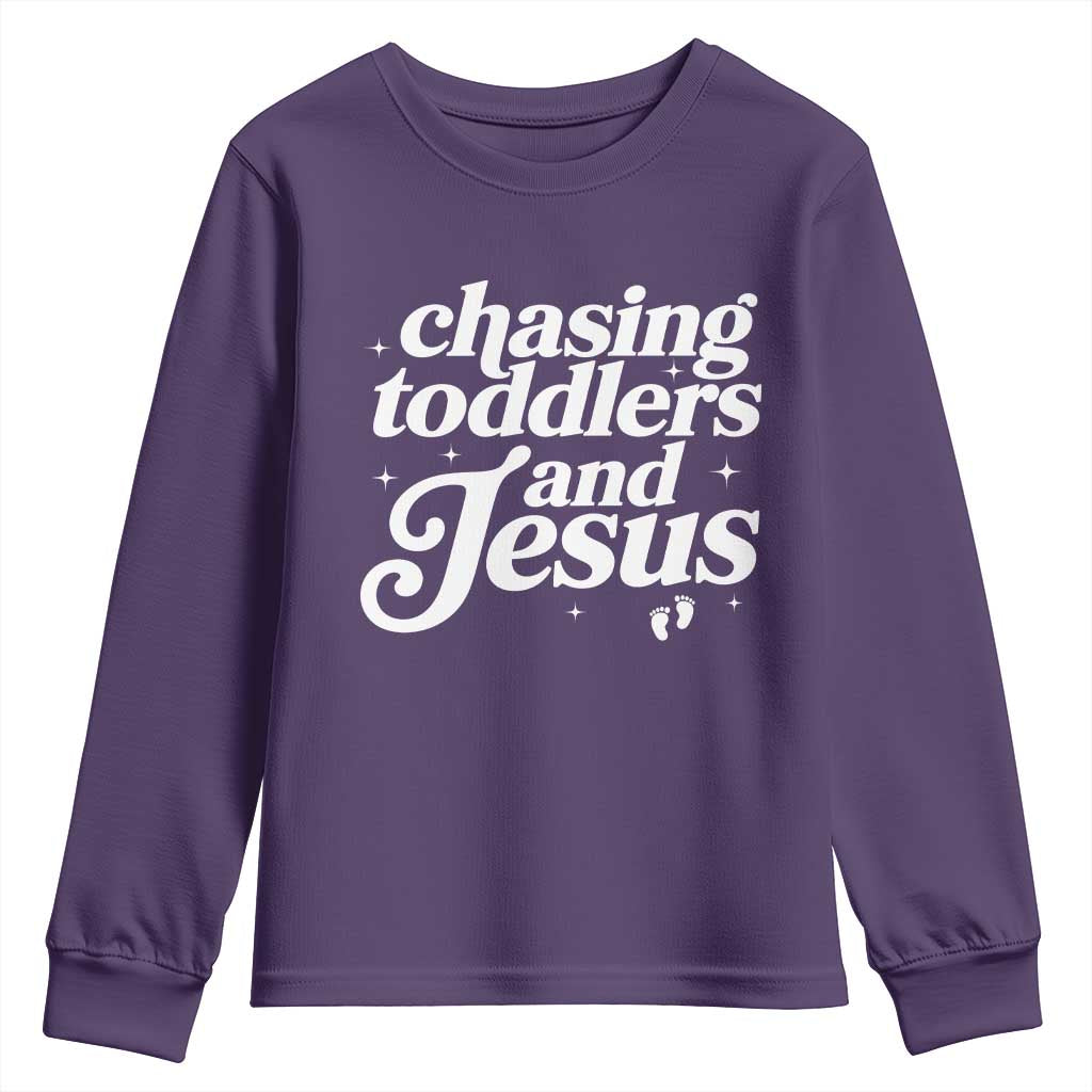 Christian Mom Youth Sweatshirt Chasing Jesus And Toddlers
