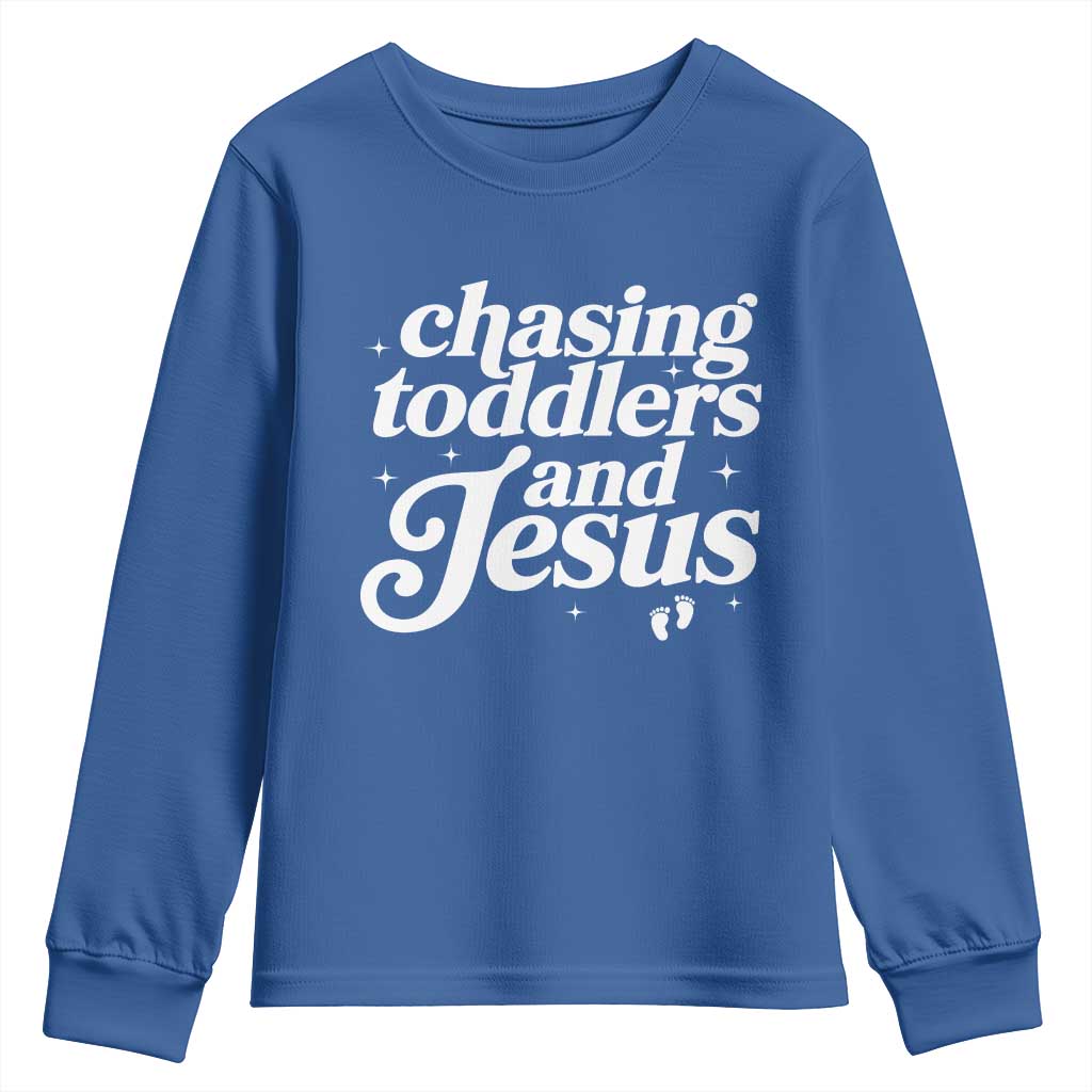 Christian Mom Youth Sweatshirt Chasing Jesus And Toddlers