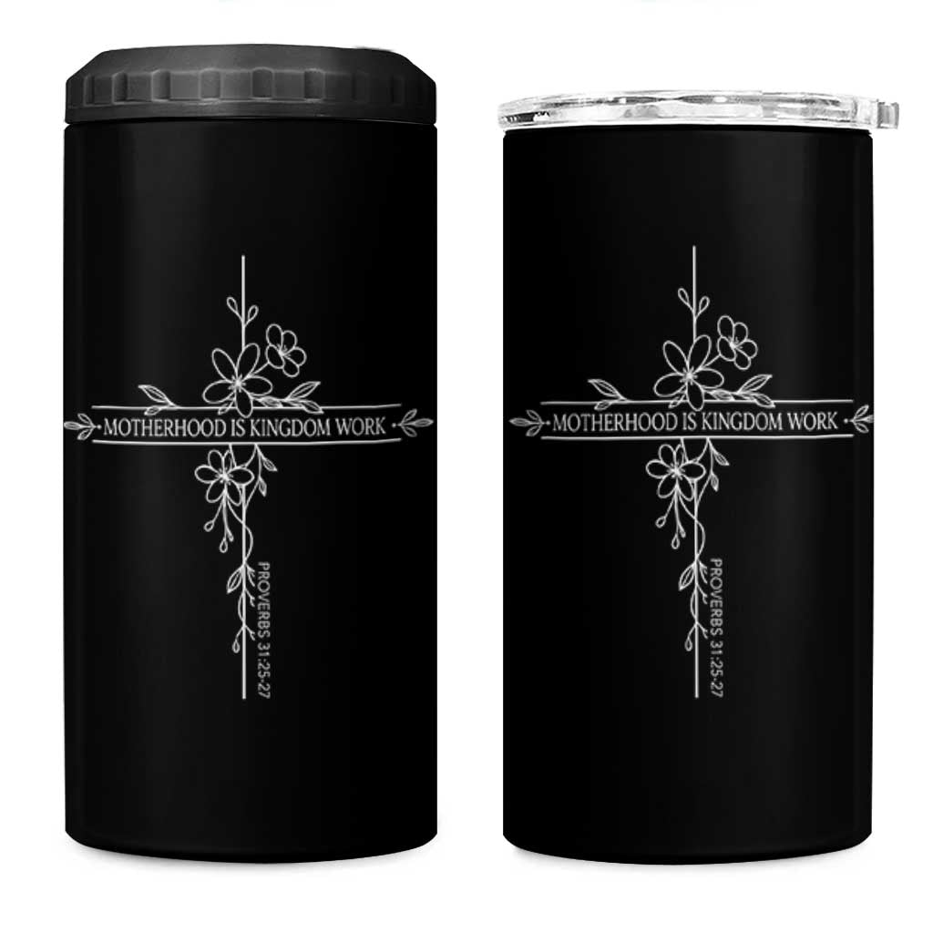 Motherhood Is Kingdom Work 4 in 1 Can Cooler Tumbler Floral Cross Christian Mama Mothers Day