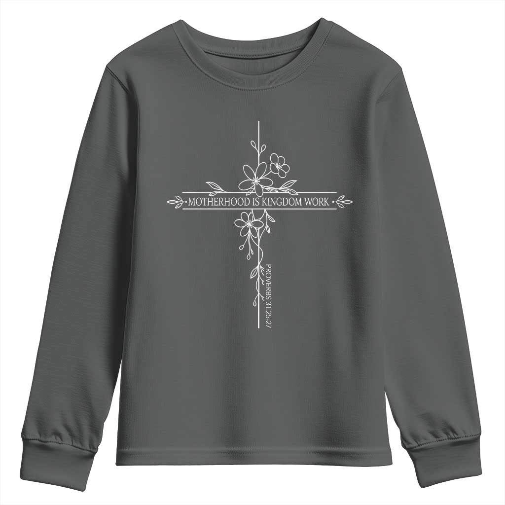 Motherhood Is Kingdom Work Youth Sweatshirt Floral Cross Christian Mama Mothers Day