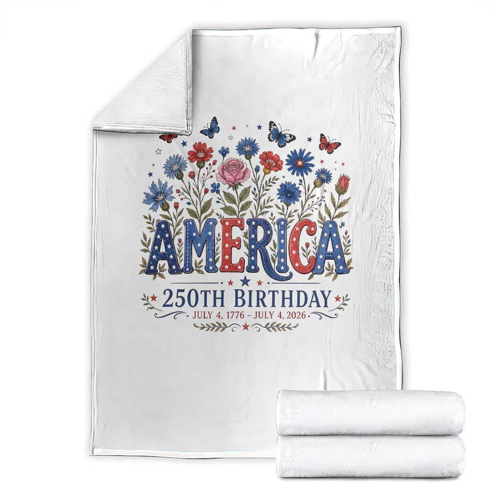 Floral 250th Anniversary Throw Blanket Wildflower Independence Day 250 Years Birthday 1776 2026
