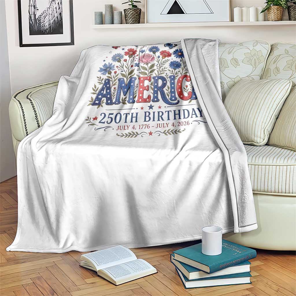 Floral 250th Anniversary Throw Blanket Wildflower Independence Day 250 Years Birthday 1776 2026