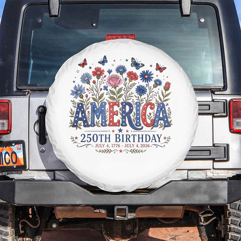 Floral 250th Anniversary Spare Tire Cover Wildflower Independence Day 250 Years Birthday 1776 2026