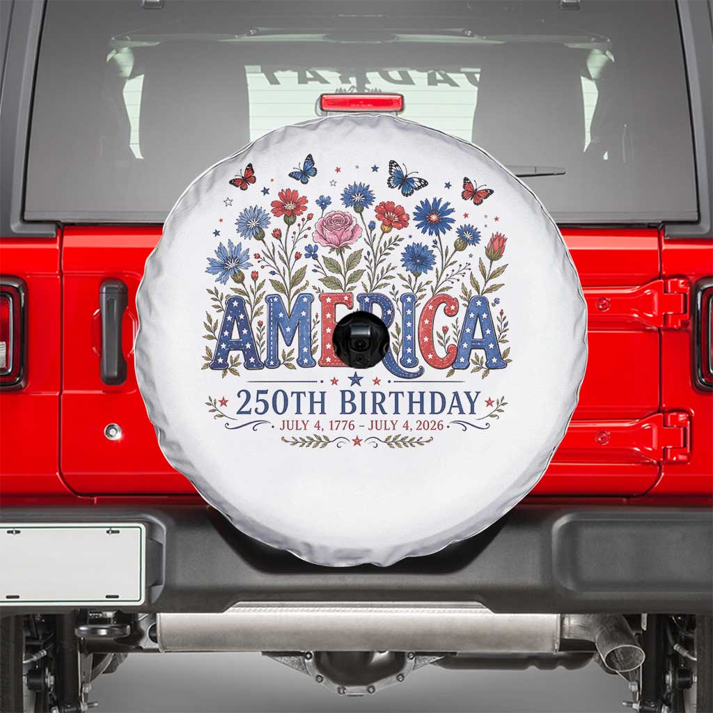 Floral 250th Anniversary Spare Tire Cover Wildflower Independence Day 250 Years Birthday 1776 2026