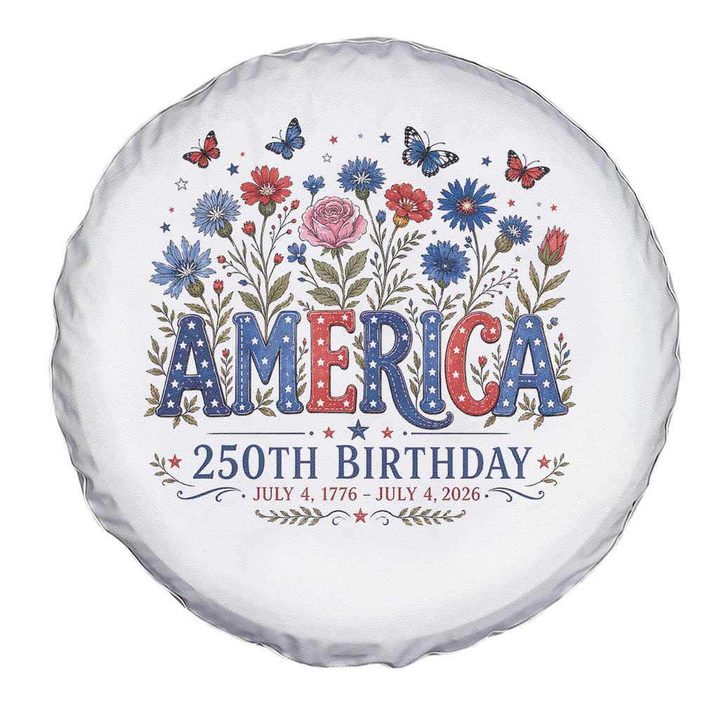 Floral 250th Anniversary Spare Tire Cover Wildflower Independence Day 250 Years Birthday 1776 2026