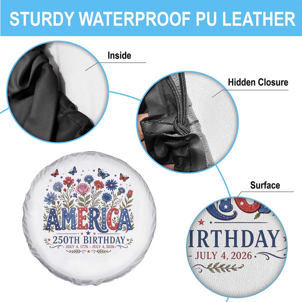 Floral 250th Anniversary Spare Tire Cover Wildflower Independence Day 250 Years Birthday 1776 2026