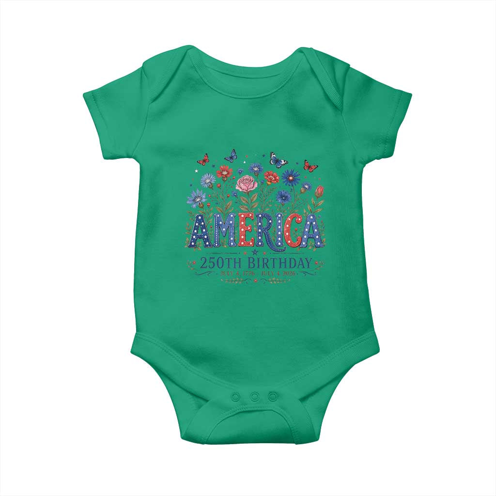 Floral 250th Anniversary Baby Onesie Wildflower Independence Day 250 Years Birthday 1776 2026