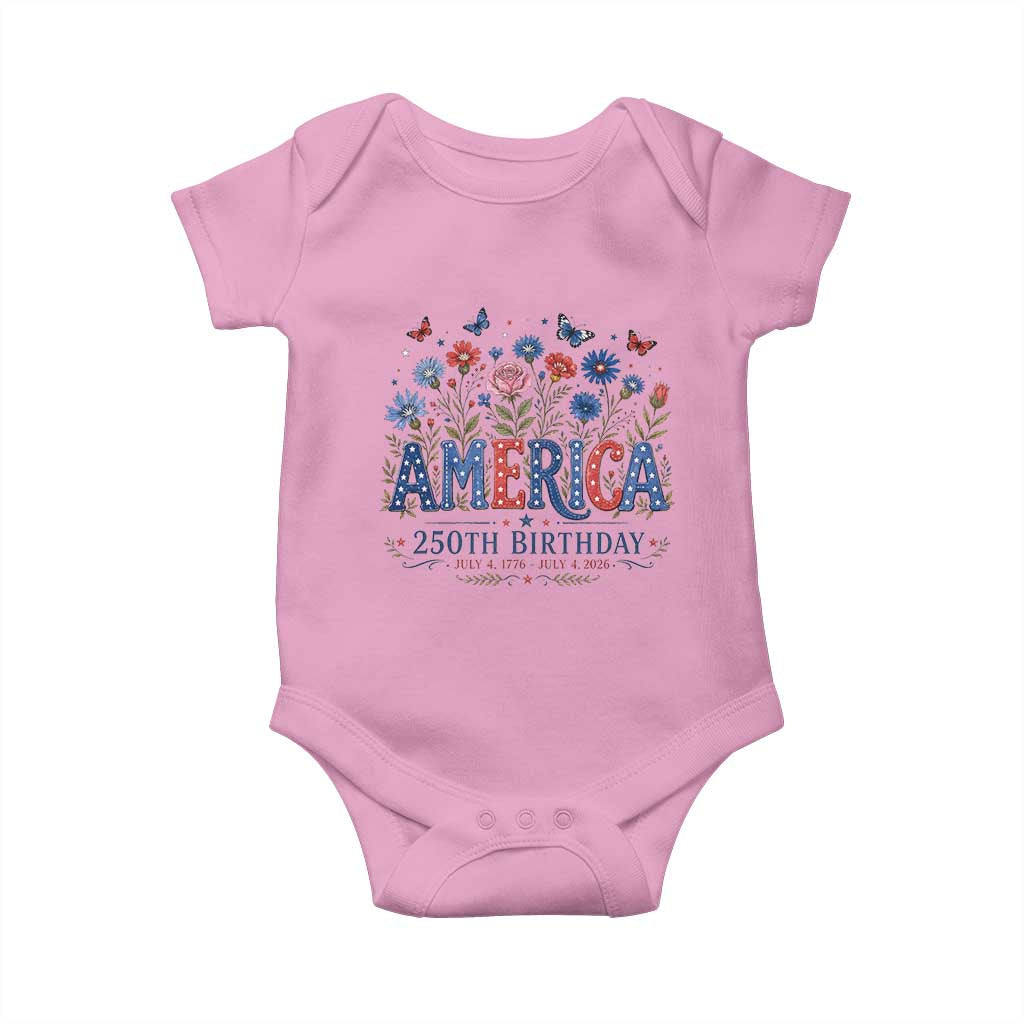 Floral 250th Anniversary Baby Onesie Wildflower Independence Day 250 Years Birthday 1776 2026