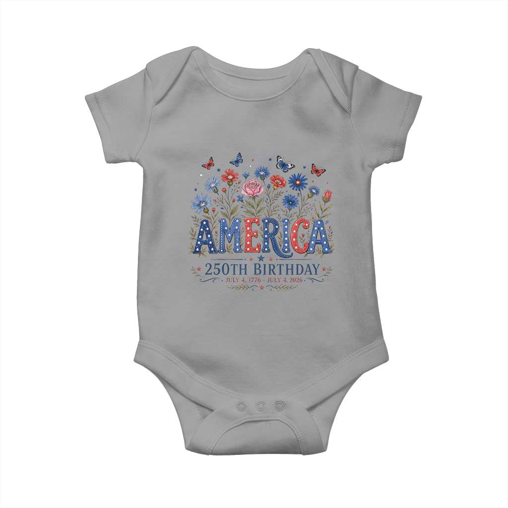 Floral 250th Anniversary Baby Onesie Wildflower Independence Day 250 Years Birthday 1776 2026