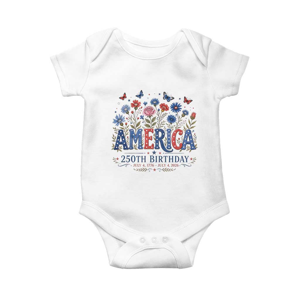 Floral 250th Anniversary Baby Onesie Wildflower Independence Day 250 Years Birthday 1776 2026