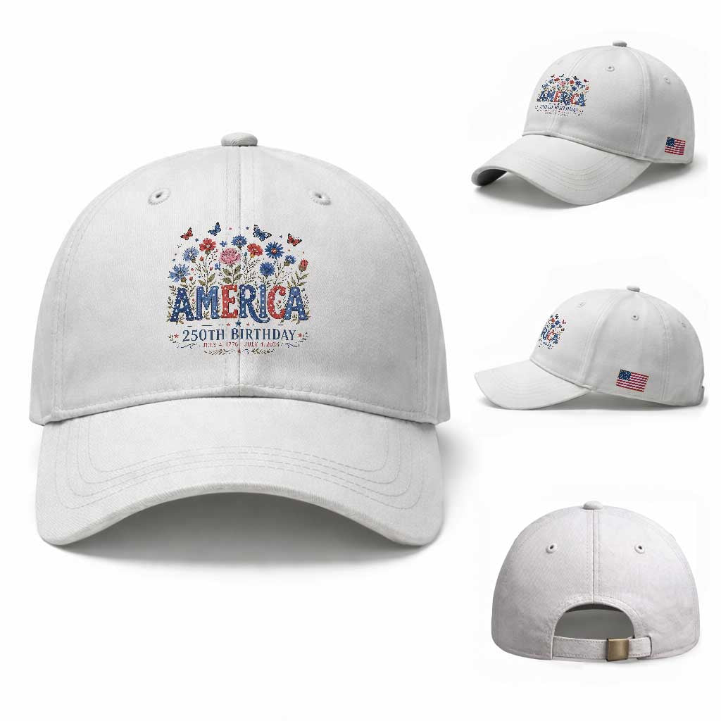 Floral 250th Anniversary Baseball Cap Wildflower Independence Day 250 Years Birthday 1776 2026