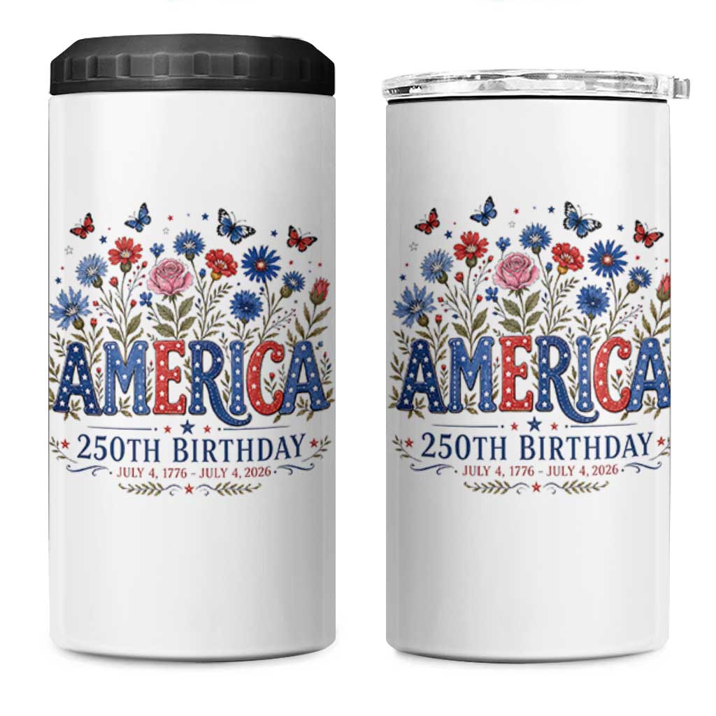 Floral 250th Anniversary 4 in 1 Can Cooler Tumbler Wildflower Independence Day 250 Years Birthday 1776 2026