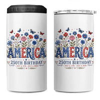Floral 250th Anniversary 4 in 1 Can Cooler Tumbler Wildflower Independence Day 250 Years Birthday 1776 2026