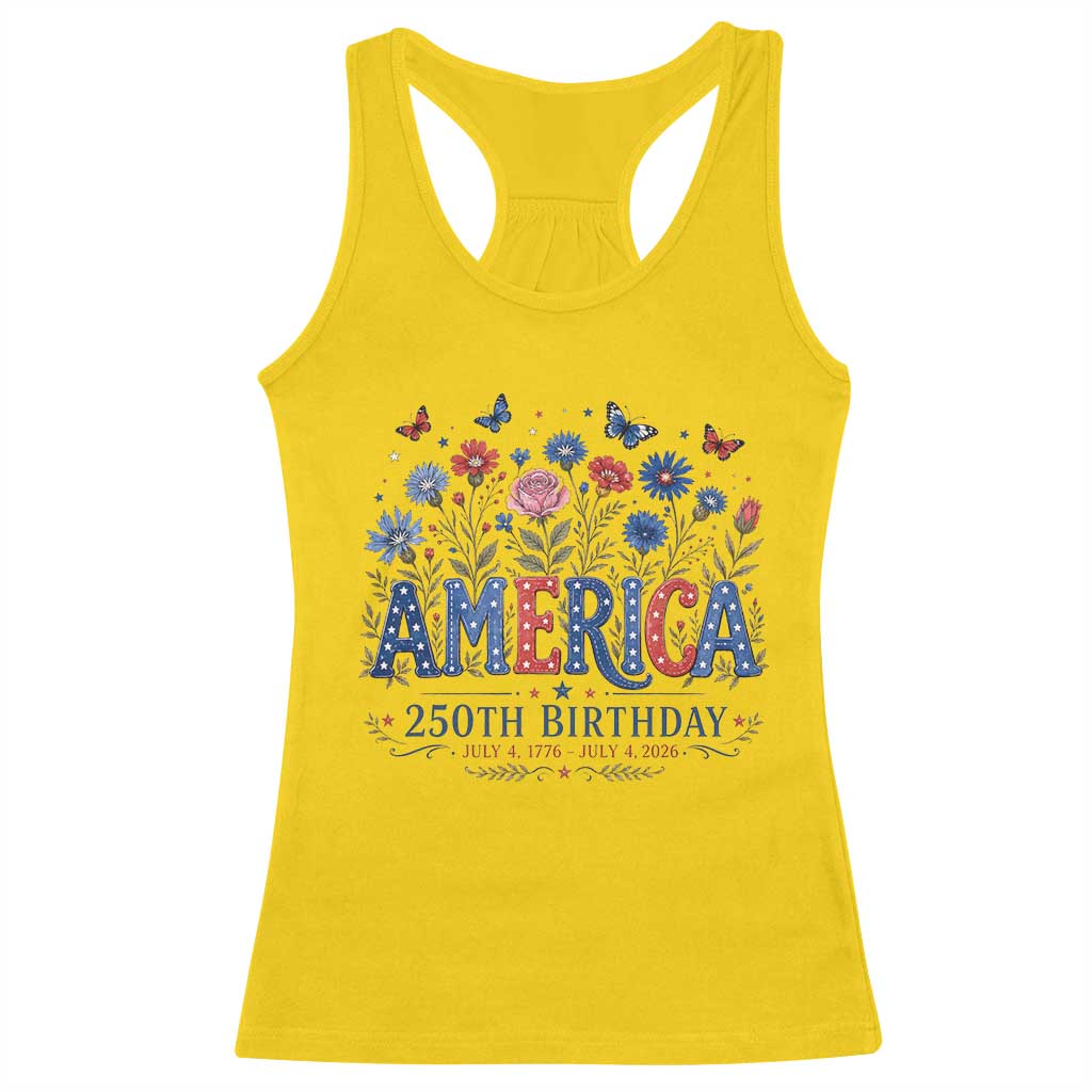 Floral 250th Anniversary Racerback Tank Top Wildflower Independence Day 250 Years Birthday 1776 2026