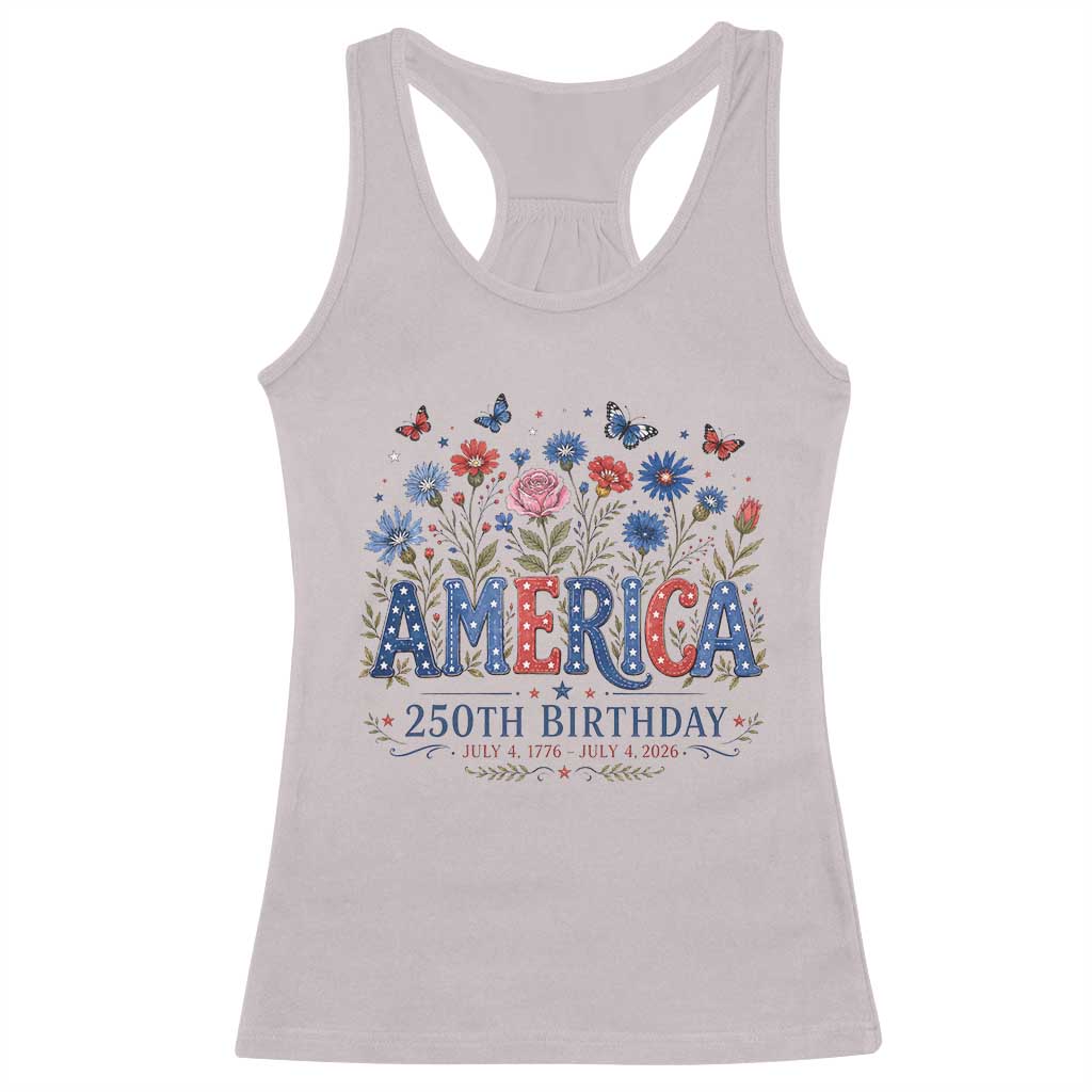 Floral 250th Anniversary Racerback Tank Top Wildflower Independence Day 250 Years Birthday 1776 2026
