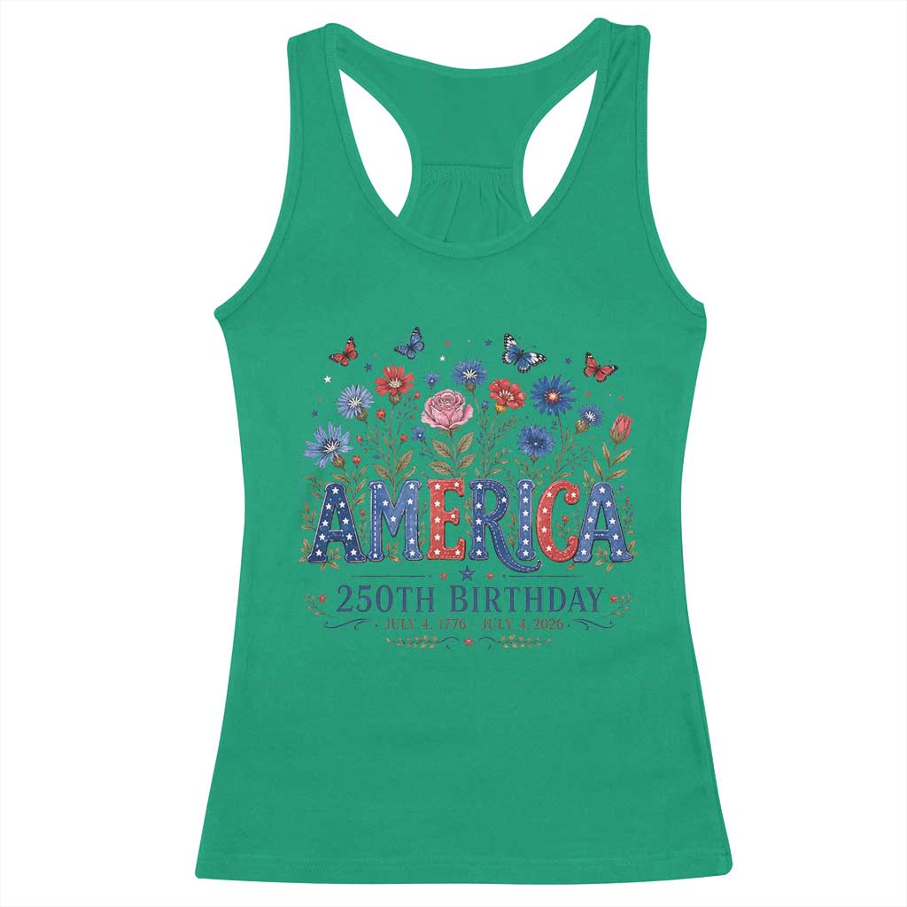 Floral 250th Anniversary Racerback Tank Top Wildflower Independence Day 250 Years Birthday 1776 2026