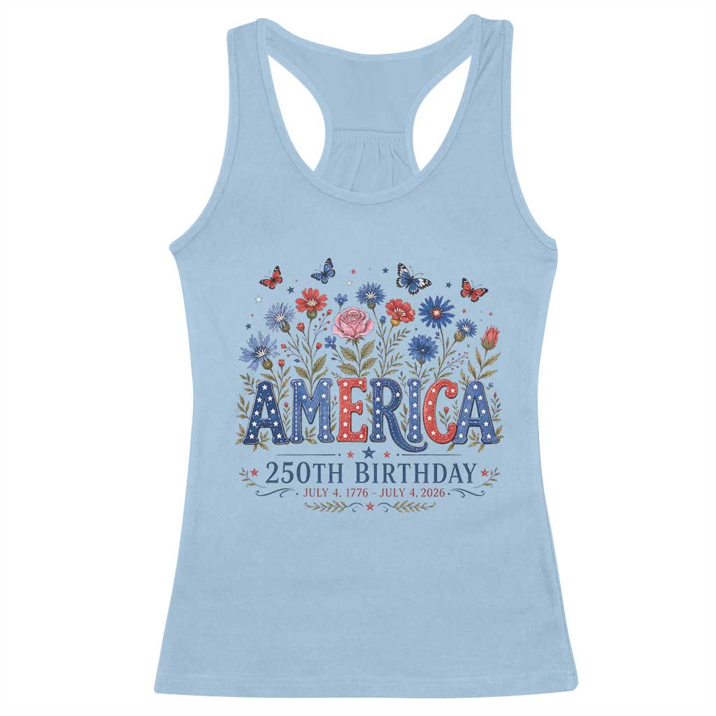 Floral 250th Anniversary Racerback Tank Top Wildflower Independence Day 250 Years Birthday 1776 2026