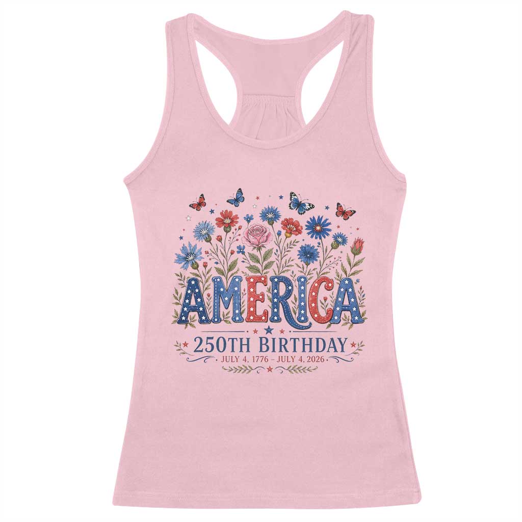 Floral 250th Anniversary Racerback Tank Top Wildflower Independence Day 250 Years Birthday 1776 2026