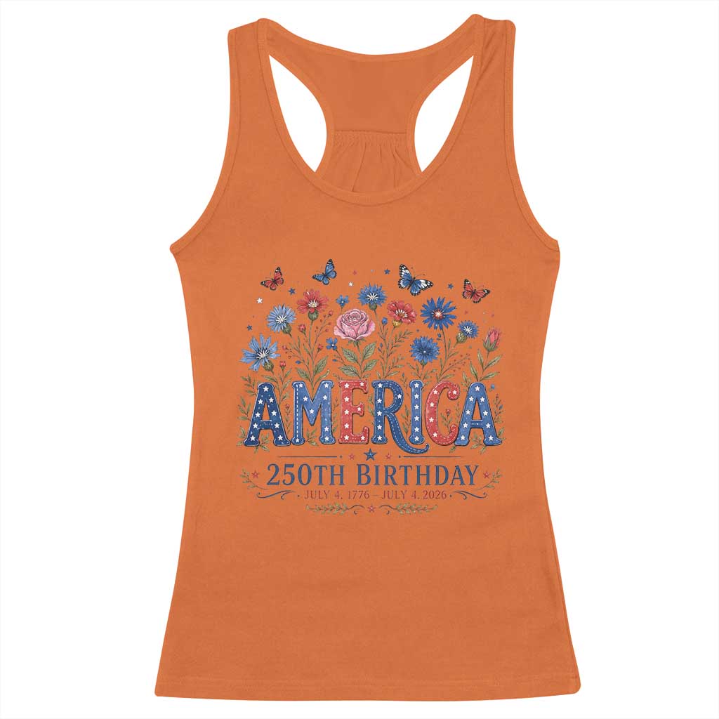 Floral 250th Anniversary Racerback Tank Top Wildflower Independence Day 250 Years Birthday 1776 2026