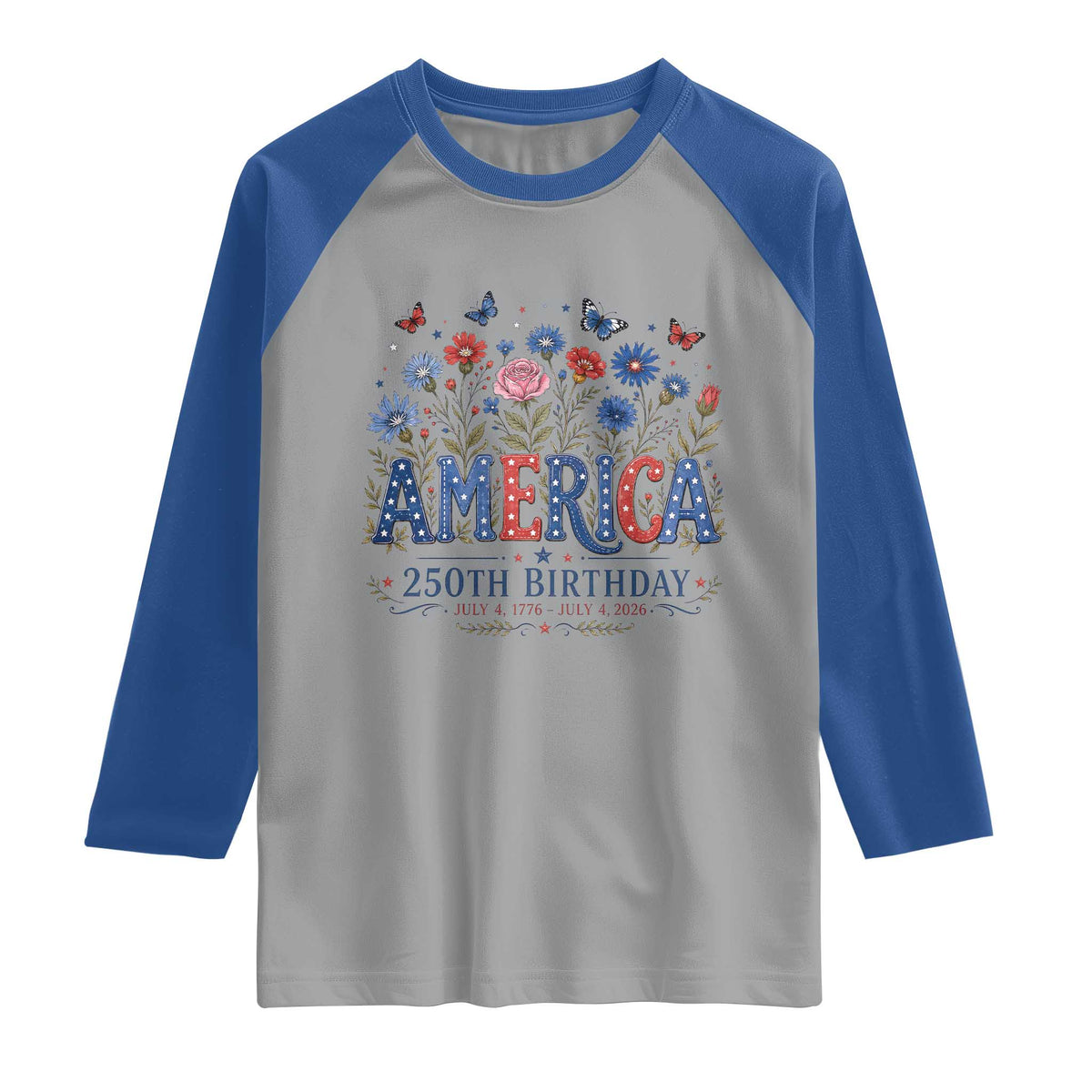 Floral 250th Anniversary Raglan Shirt Wildflower Independence Day 250 Years Birthday 1776 2026