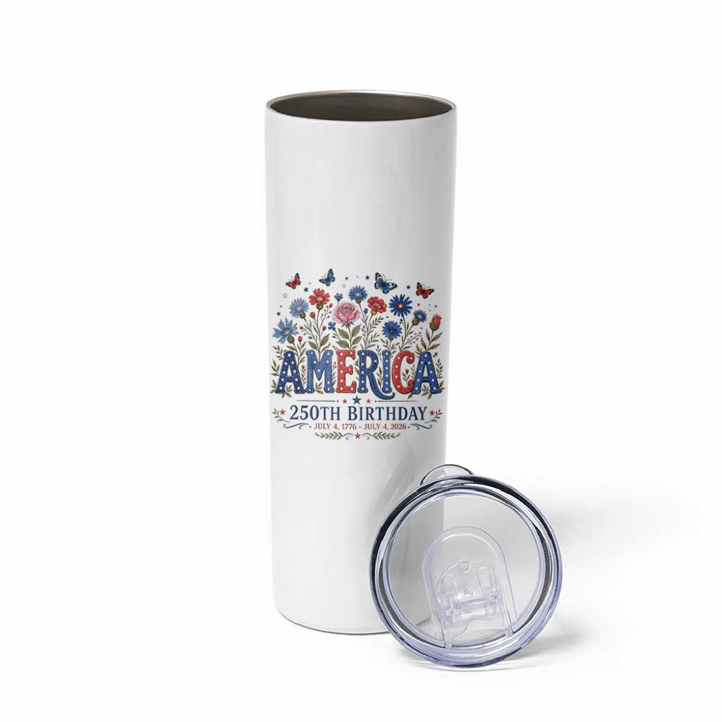 Floral 250th Anniversary Skinny Tumbler Wildflower Independence Day 250 Years Birthday 1776 2026