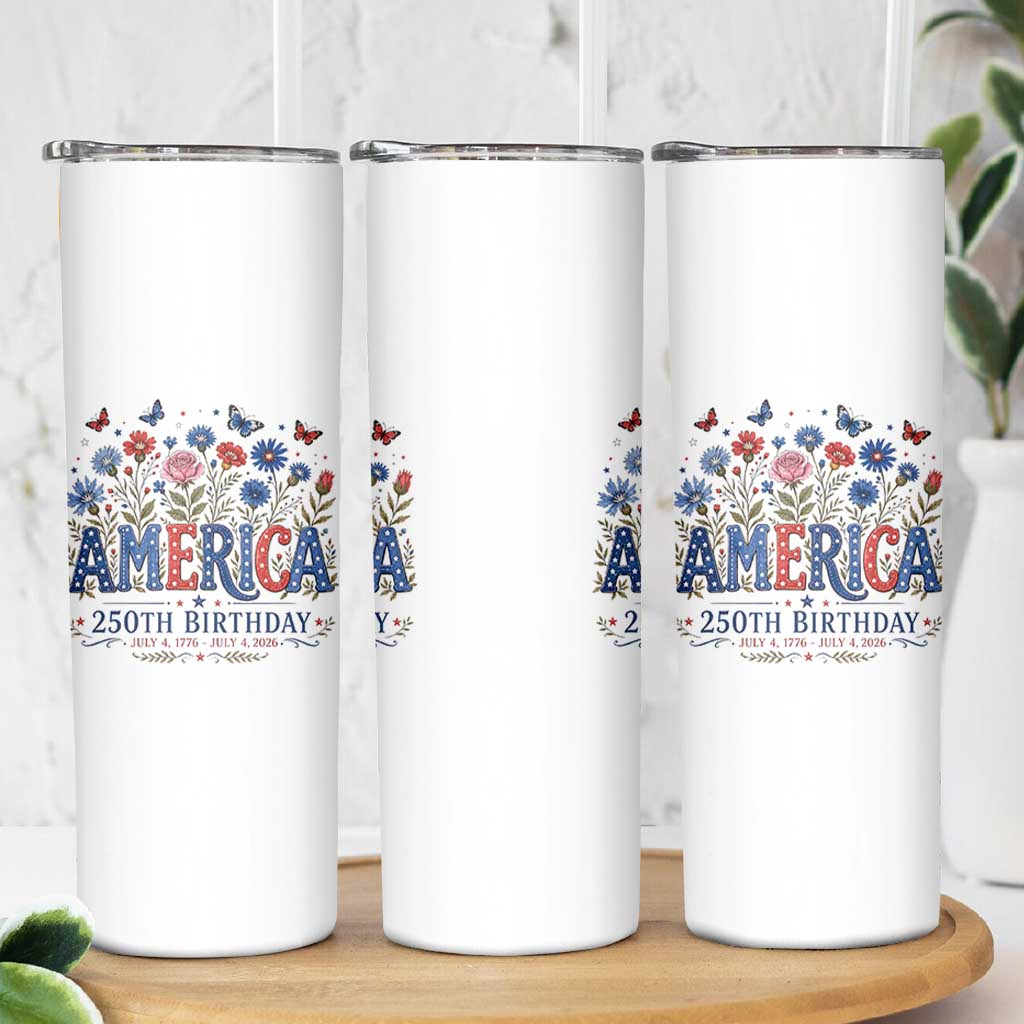 Floral 250th Anniversary Skinny Tumbler Wildflower Independence Day 250 Years Birthday 1776 2026