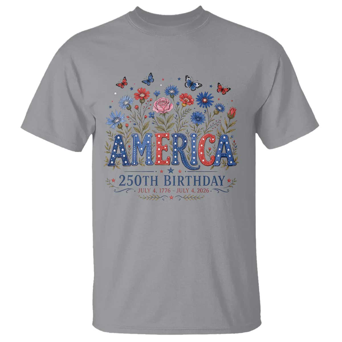 Floral 250th Anniversary T Shirt Wildflower Independence Day 250 Years Birthday 1776 2026