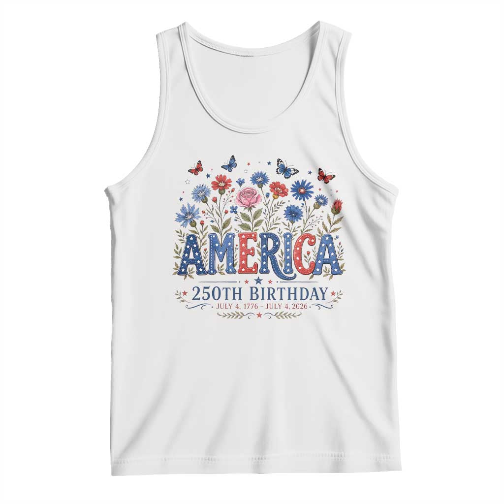 Floral 250th Anniversary Tank Top Wildflower Independence Day 250 Years Birthday 1776 2026