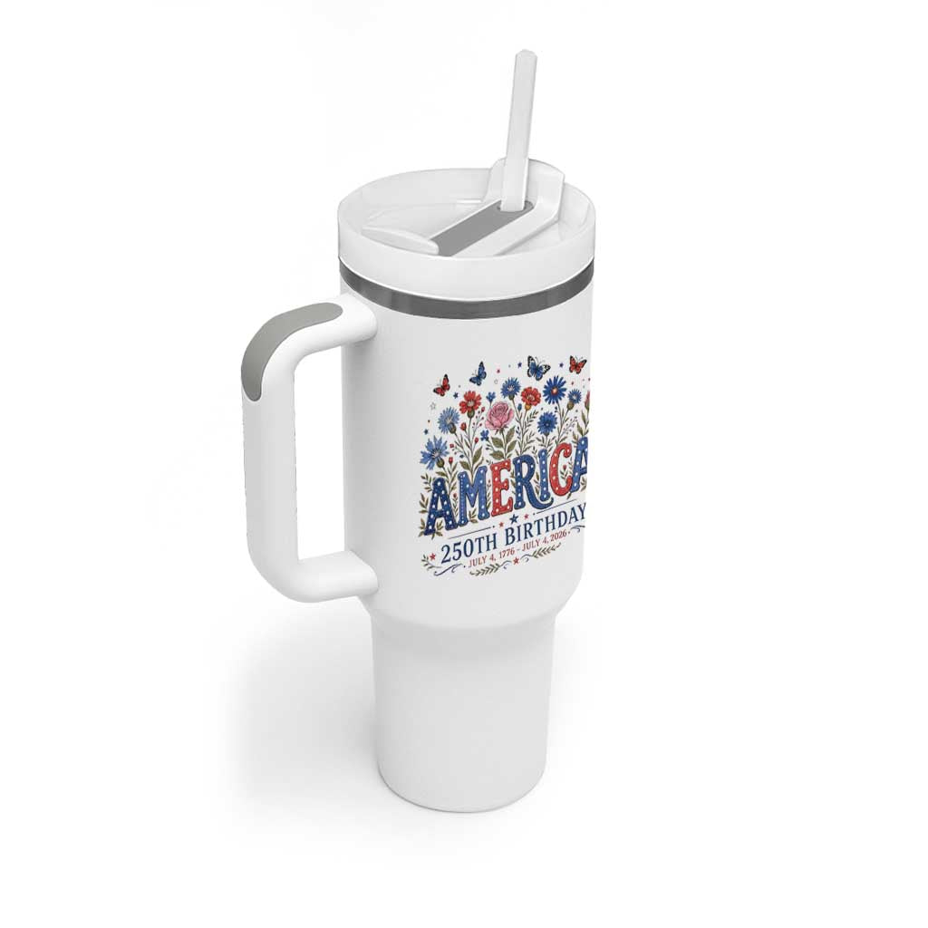 Floral 250th Anniversary Tumbler With Handle Wildflower Independence Day 250 Years Birthday 1776 2026