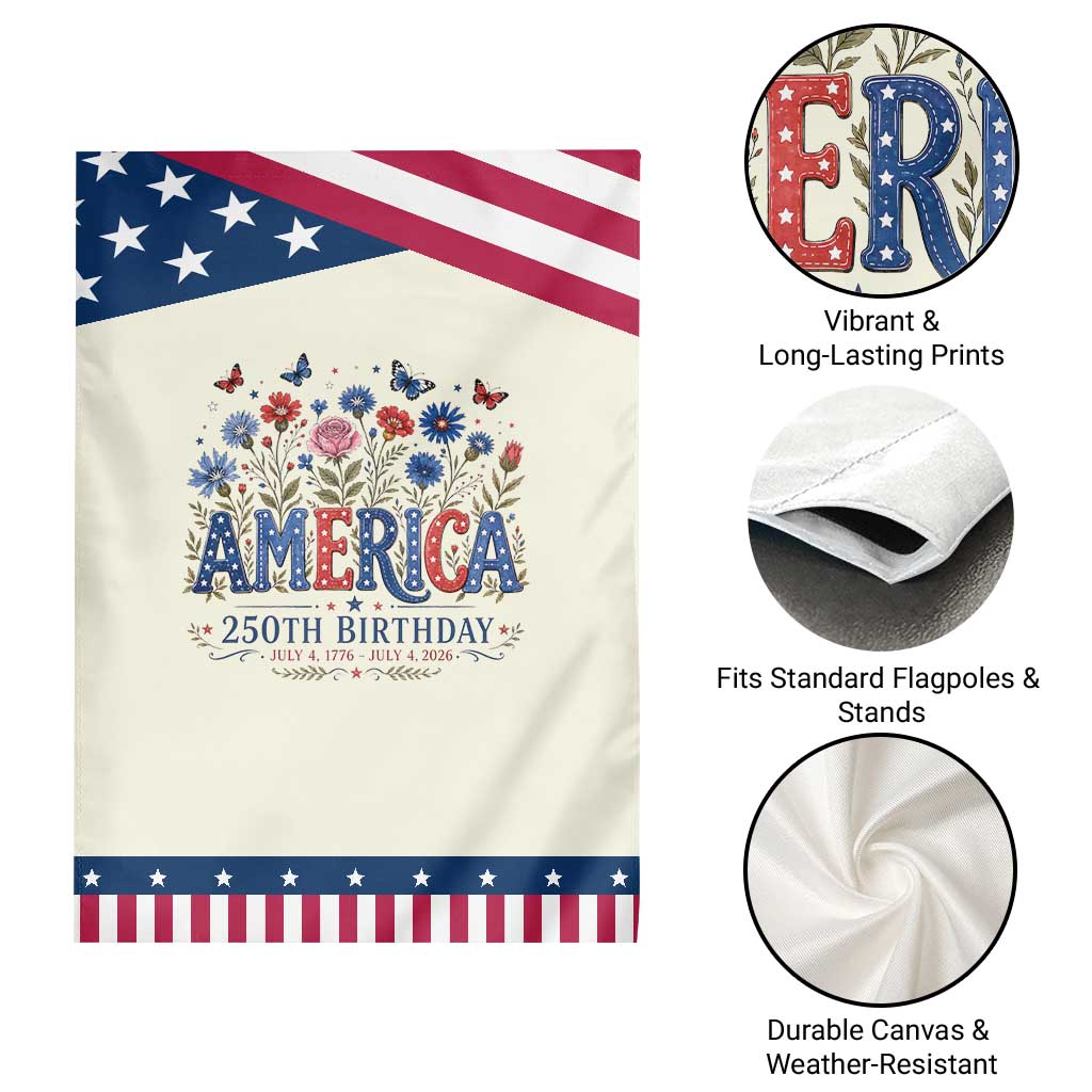 Floral 250th Anniversary Patriotic Garden Flag Wildflower Independence Day 250 Years Birthday 1776 2026