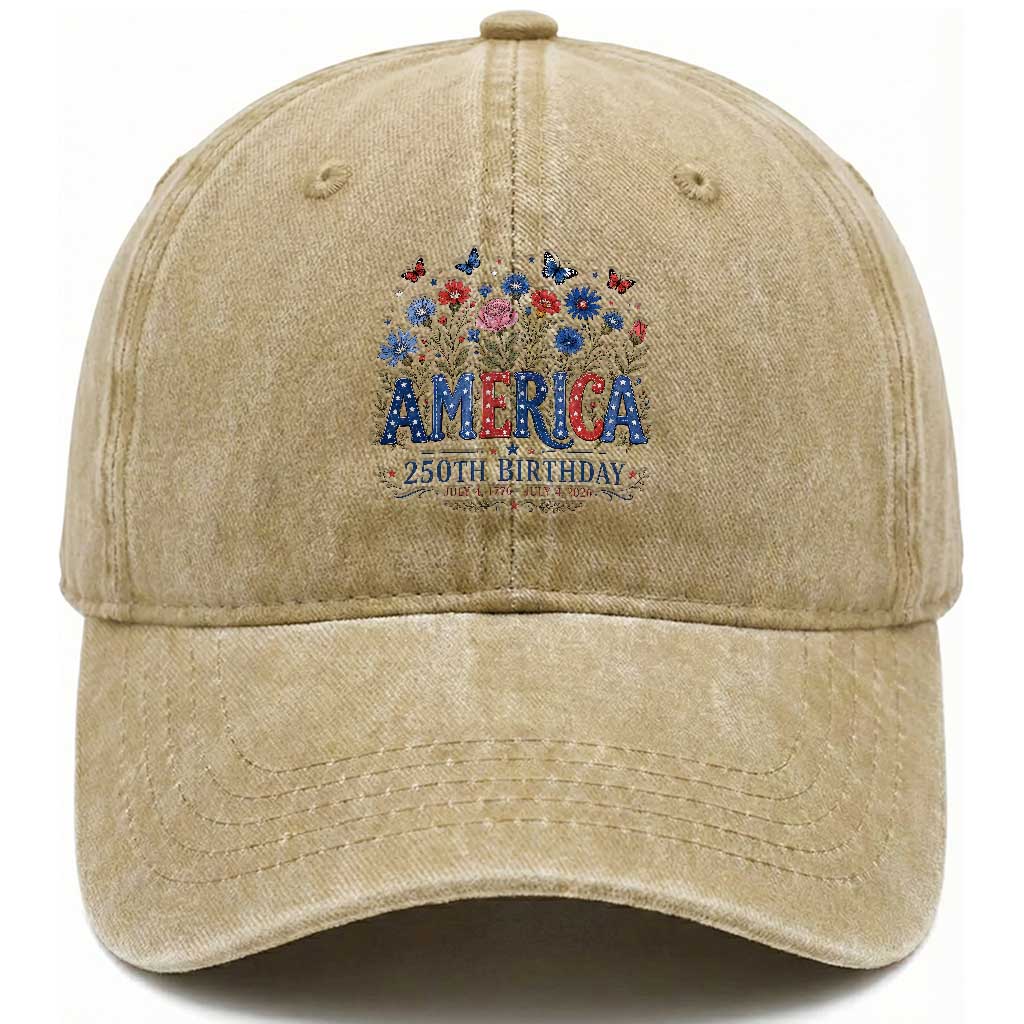 Floral 250th Anniversary Washed Cotton Baseball Cap Wildflower Independence Day 250 Years Birthday 1776 2026